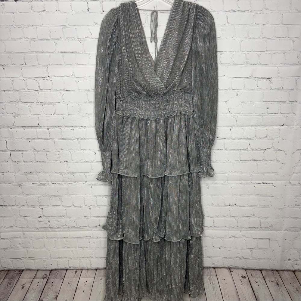 Vici x Emily Travis Silver Tiered Maxi Dress - Picture 2 of 6